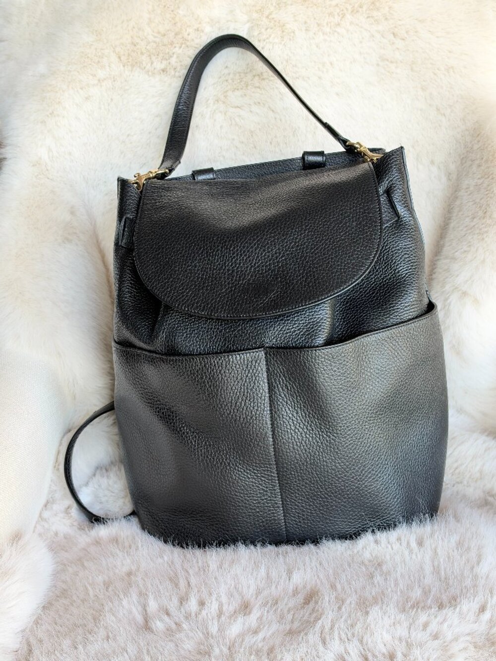 Cuyana 13" Leather Backpack, Pebbled Leather, Black